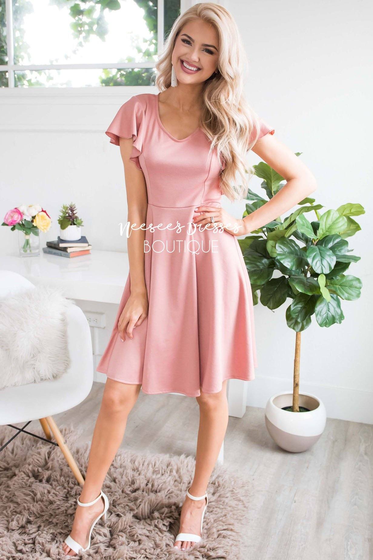 The Daisie Ruffle Shoulder Dress Modest Dresses vendor-unknown 