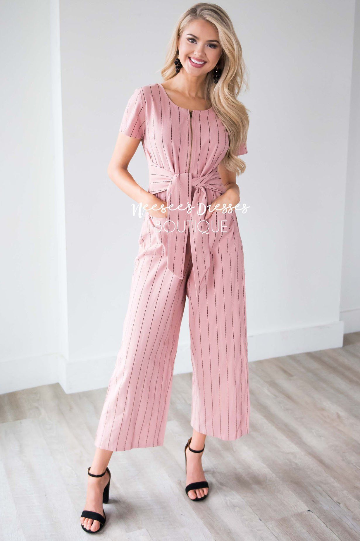 The Sascha Striped Tie Front Jumpsuit Modest Dresses vendor-unknown 