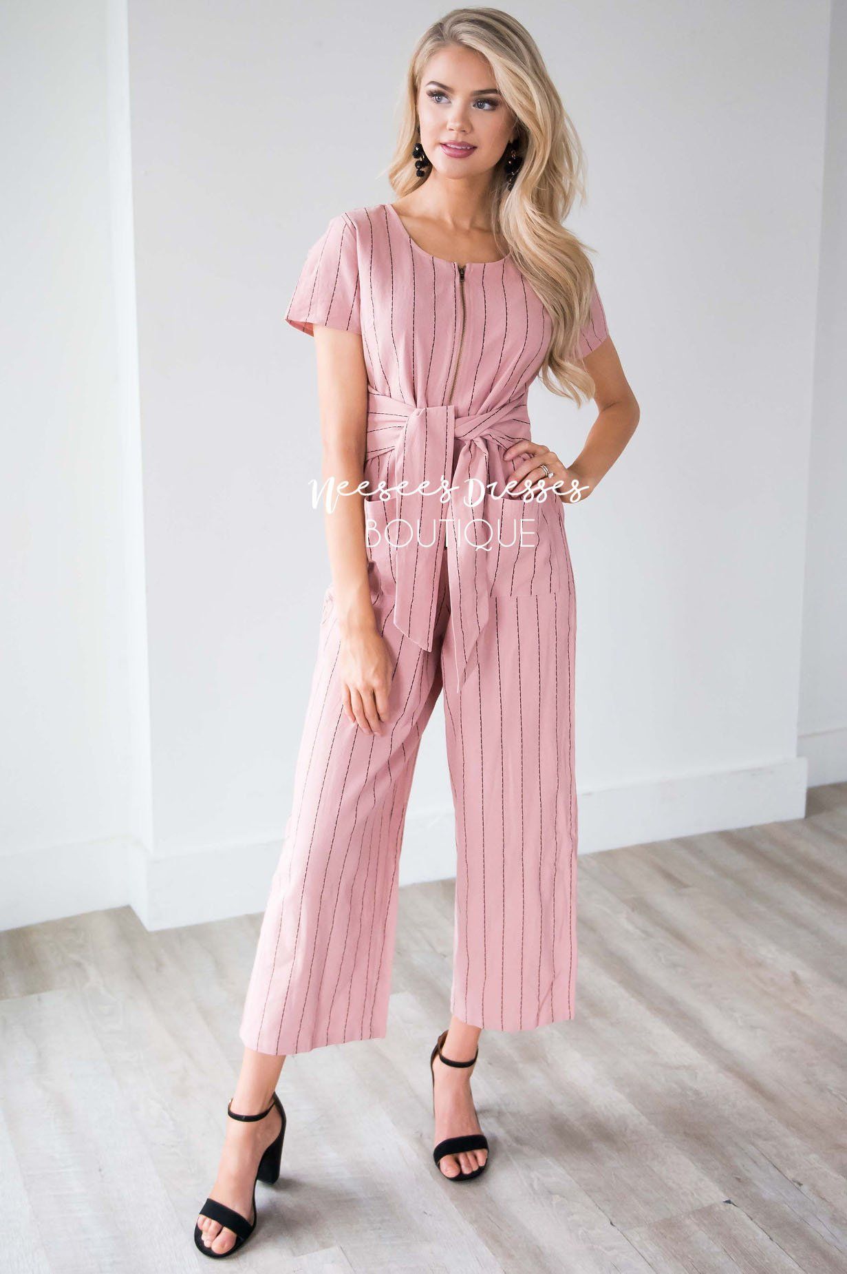 The Sascha Striped Tie Front Jumpsuit Modest Dresses vendor-unknown 