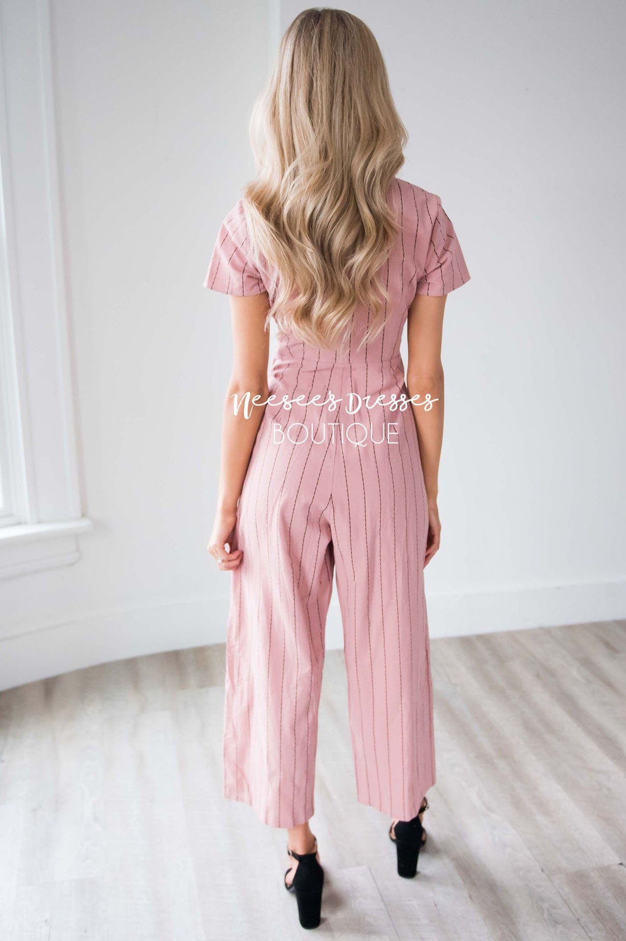 The Sascha Striped Tie Front Jumpsuit Modest Dresses vendor-unknown 