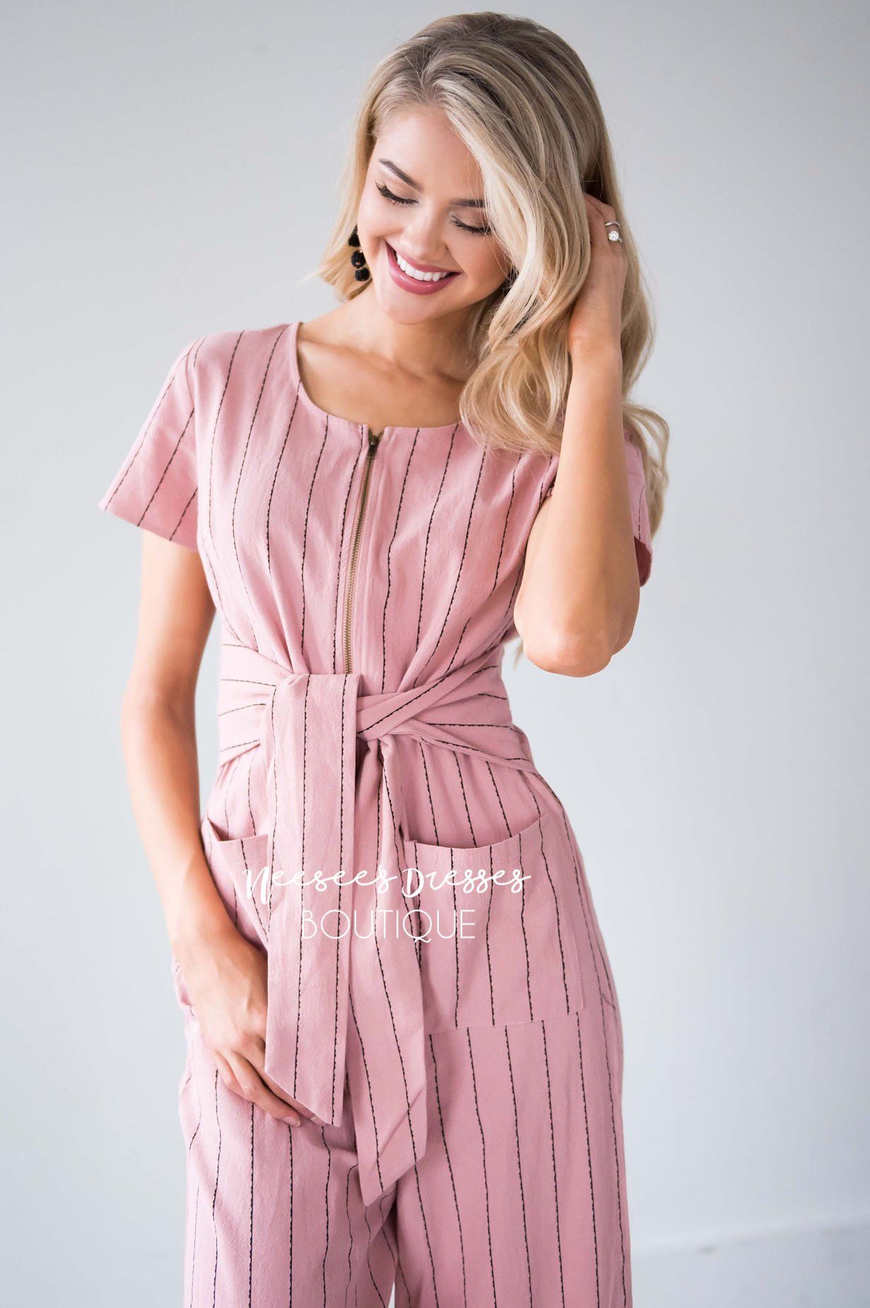 The Sascha Striped Tie Front Jumpsuit Modest Dresses vendor-unknown 