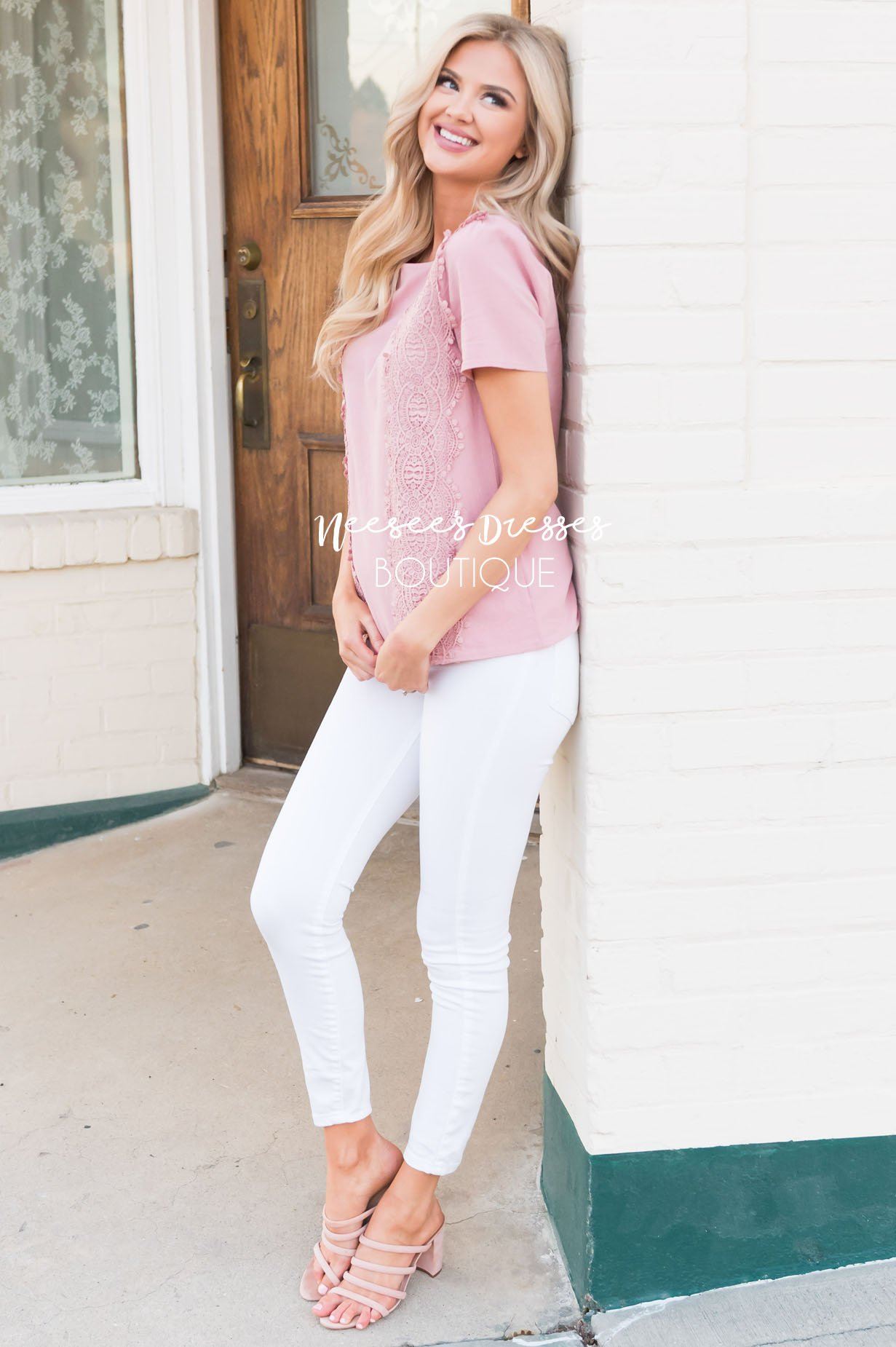 Darling Crochet Detail Modest Blouse Tops vendor-unknown 