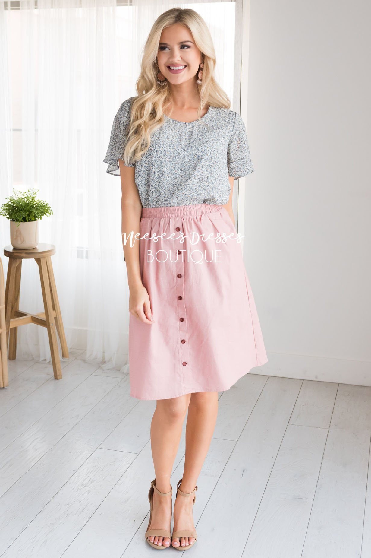 Pink Button Down Detail Skirt Skirts vendor-unknown 