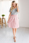 Pink Button Down Detail Skirt Skirts vendor-unknown