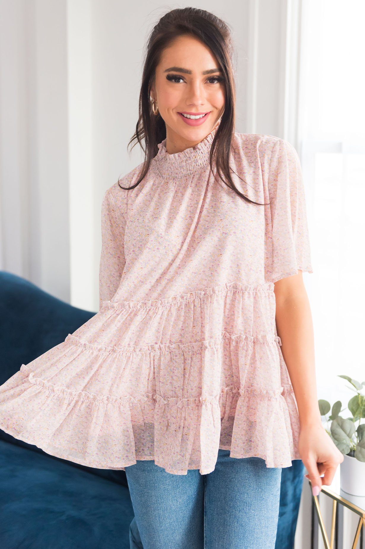 Happy Twirls Modest Tiered Blouse Modest Dresses vendor-unknown 