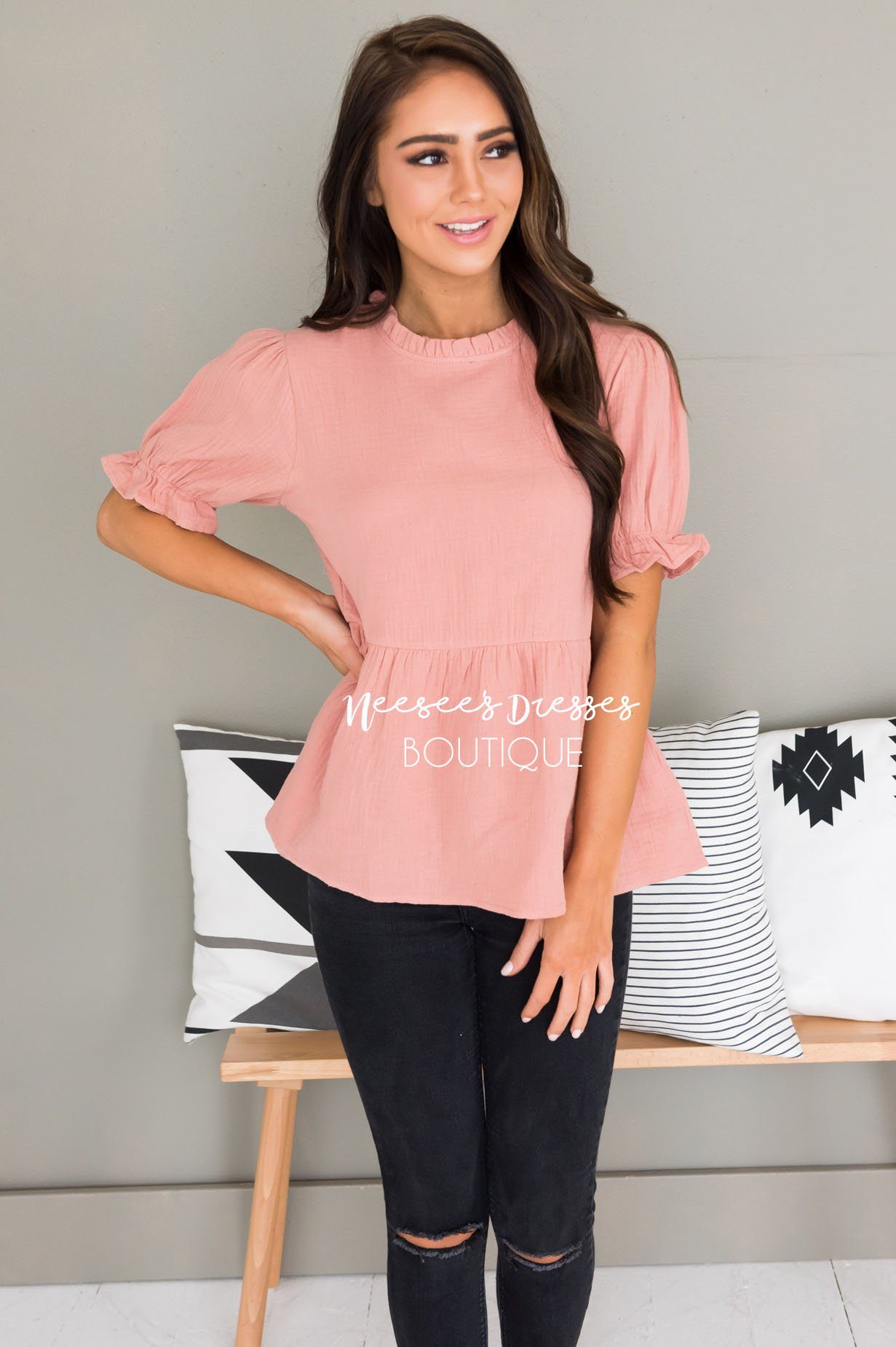 Having Fun Modest Peplum Blouse Tops vendor-unknown 
