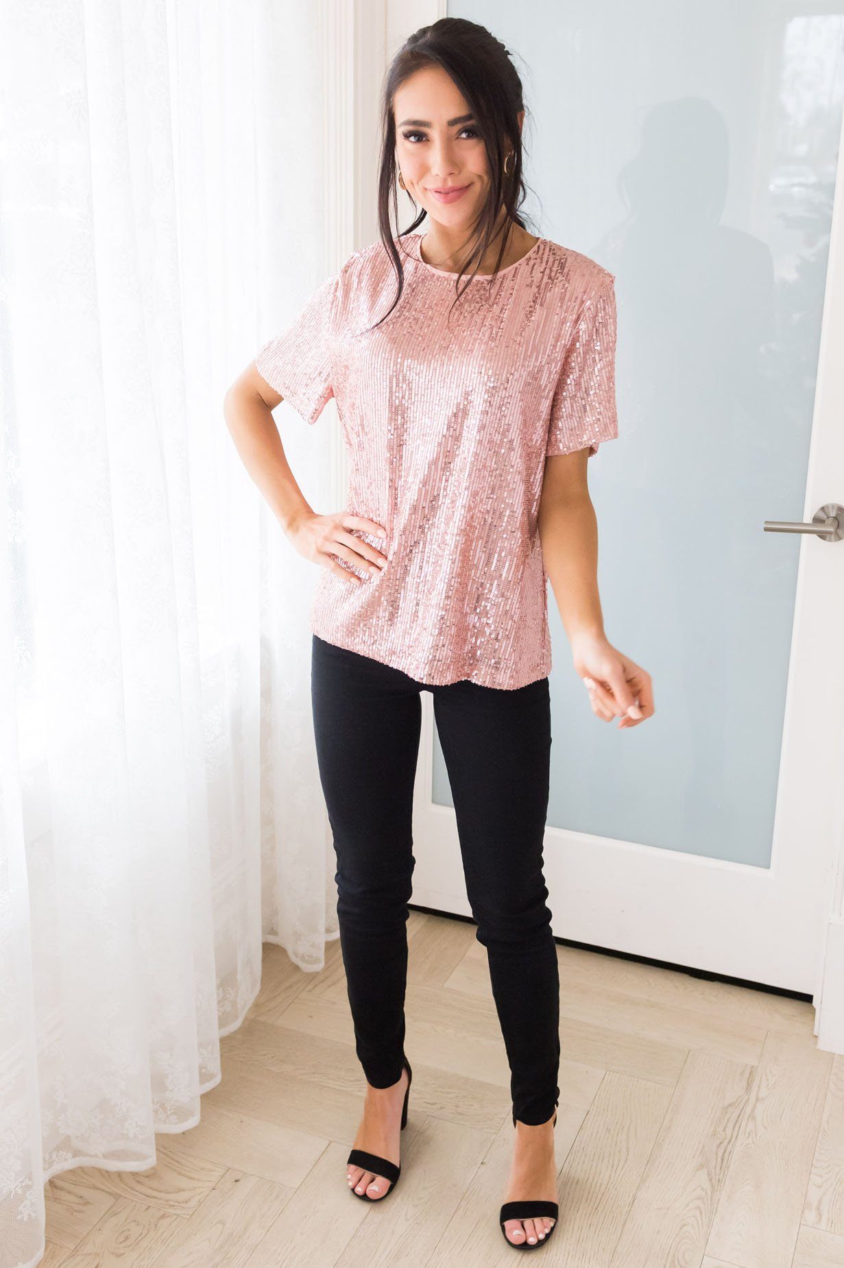 Love Actually Modest Sequin Blouse Tops vendor-unknown 