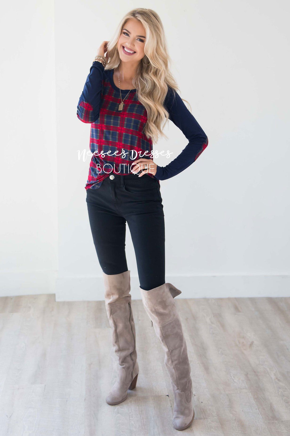 Long Sleeve Elbow Patch Ball Game Tee Tops vendor-unknown 