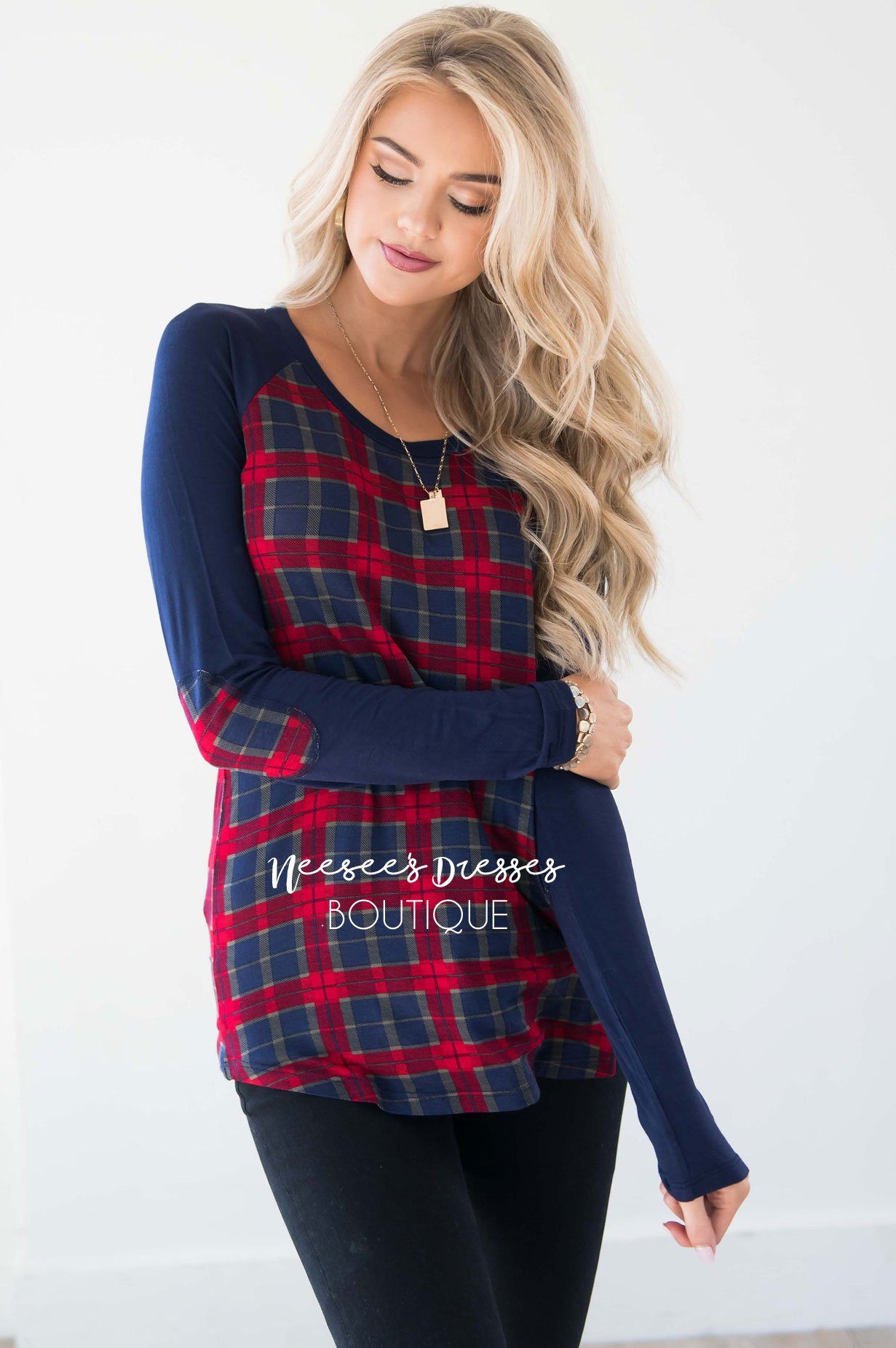 Long Sleeve Elbow Patch Ball Game Tee Tops vendor-unknown 