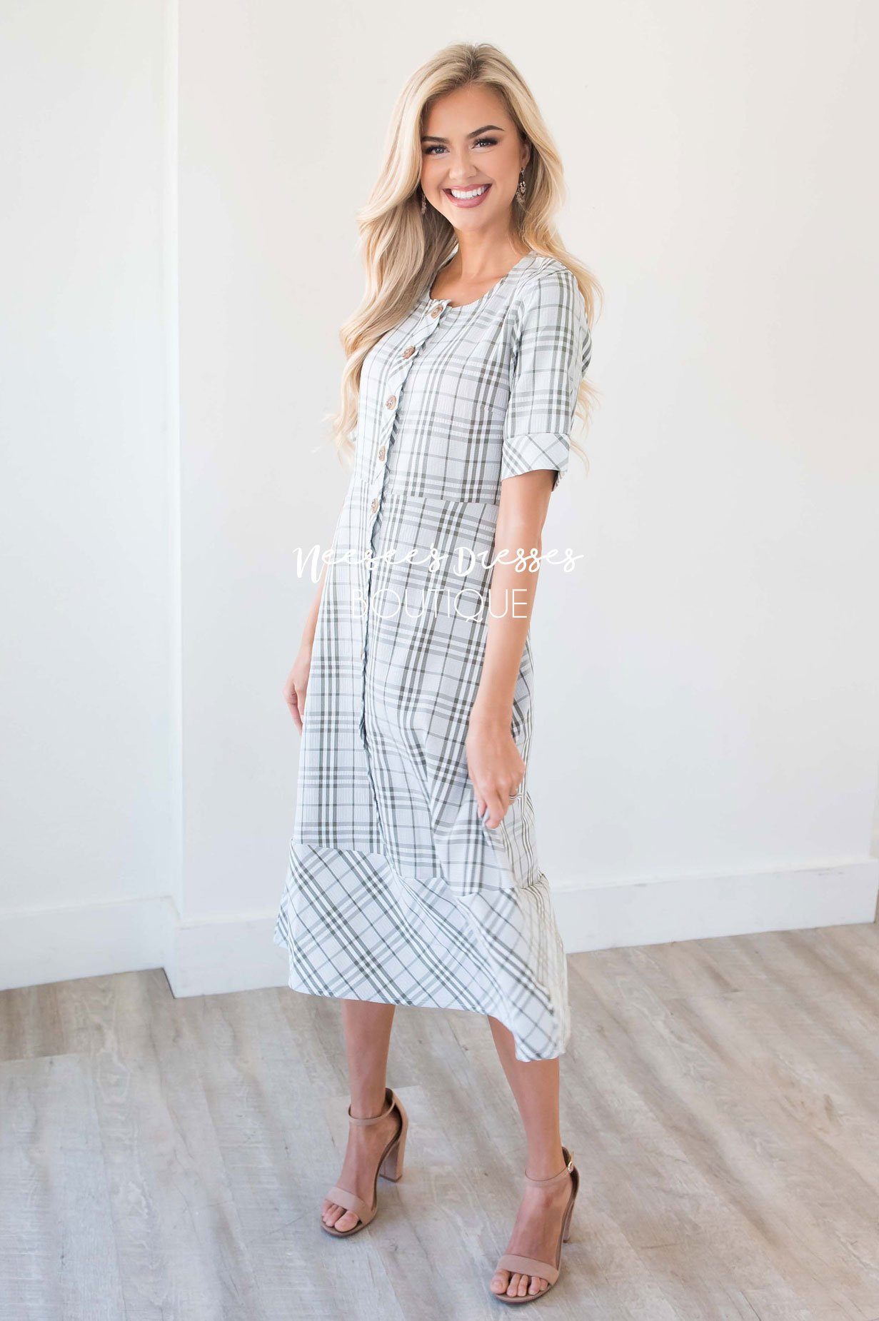 The Chateau Plaid Button Front Dress Modest Dresses vendor-unknown 