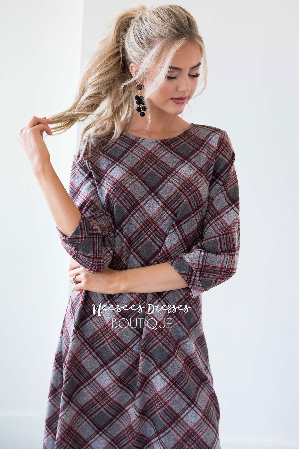 The Teresia Plaid Swing Dress Modest Dresses vendor-unknown 