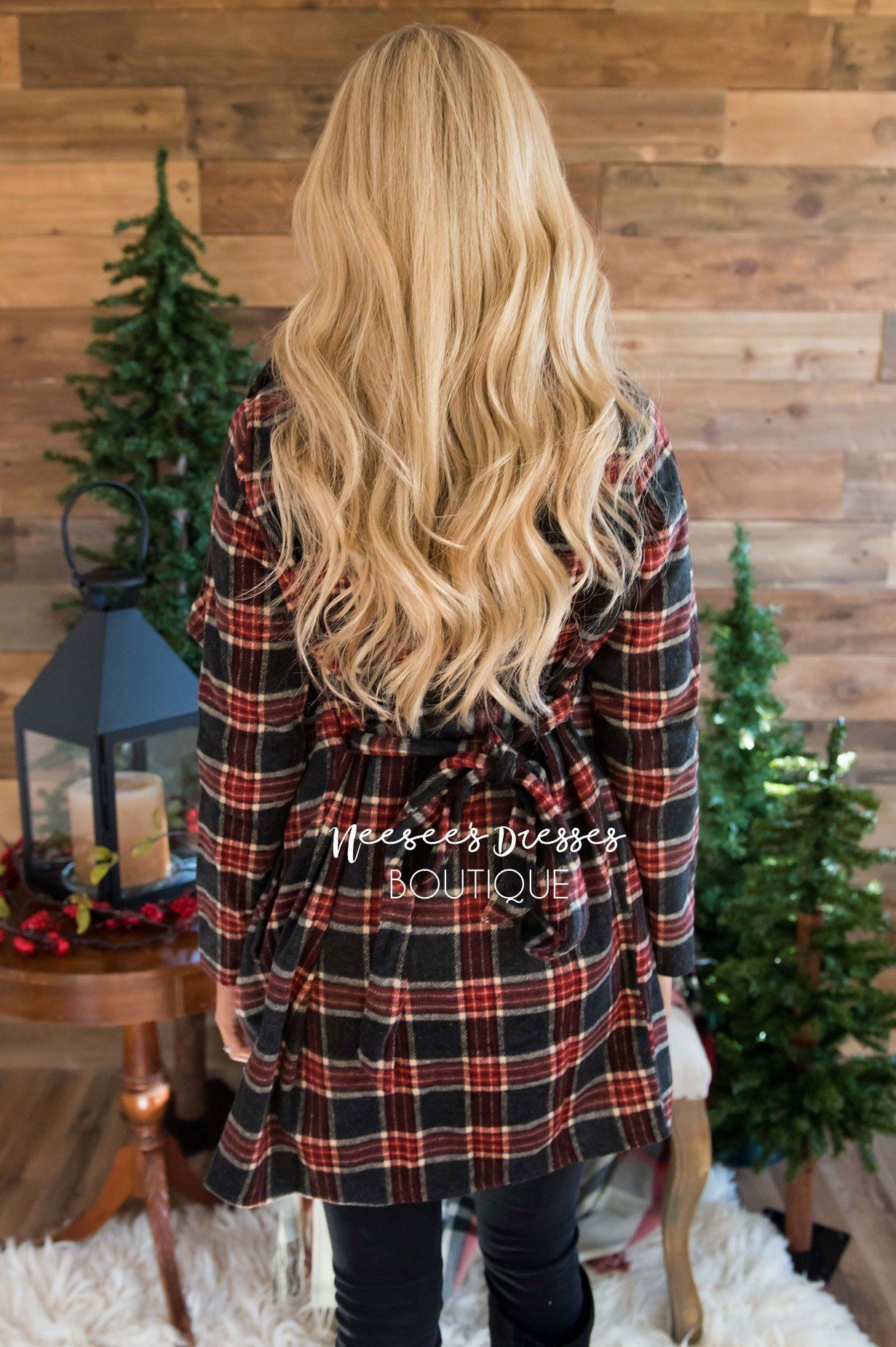 Beautiful Plaid Jacket with Waist Belt Tie Tops vendor-unknown 