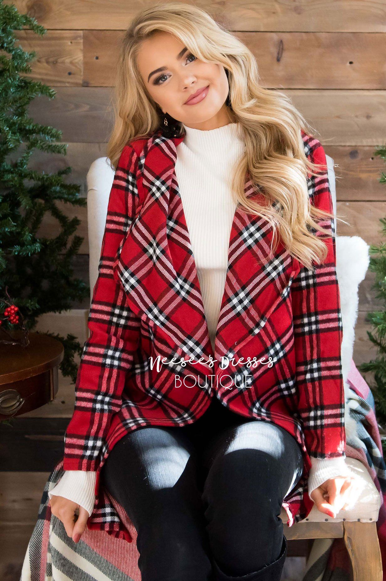 Beautiful Plaid Jacket with Waist Belt Tie Tops vendor-unknown 
