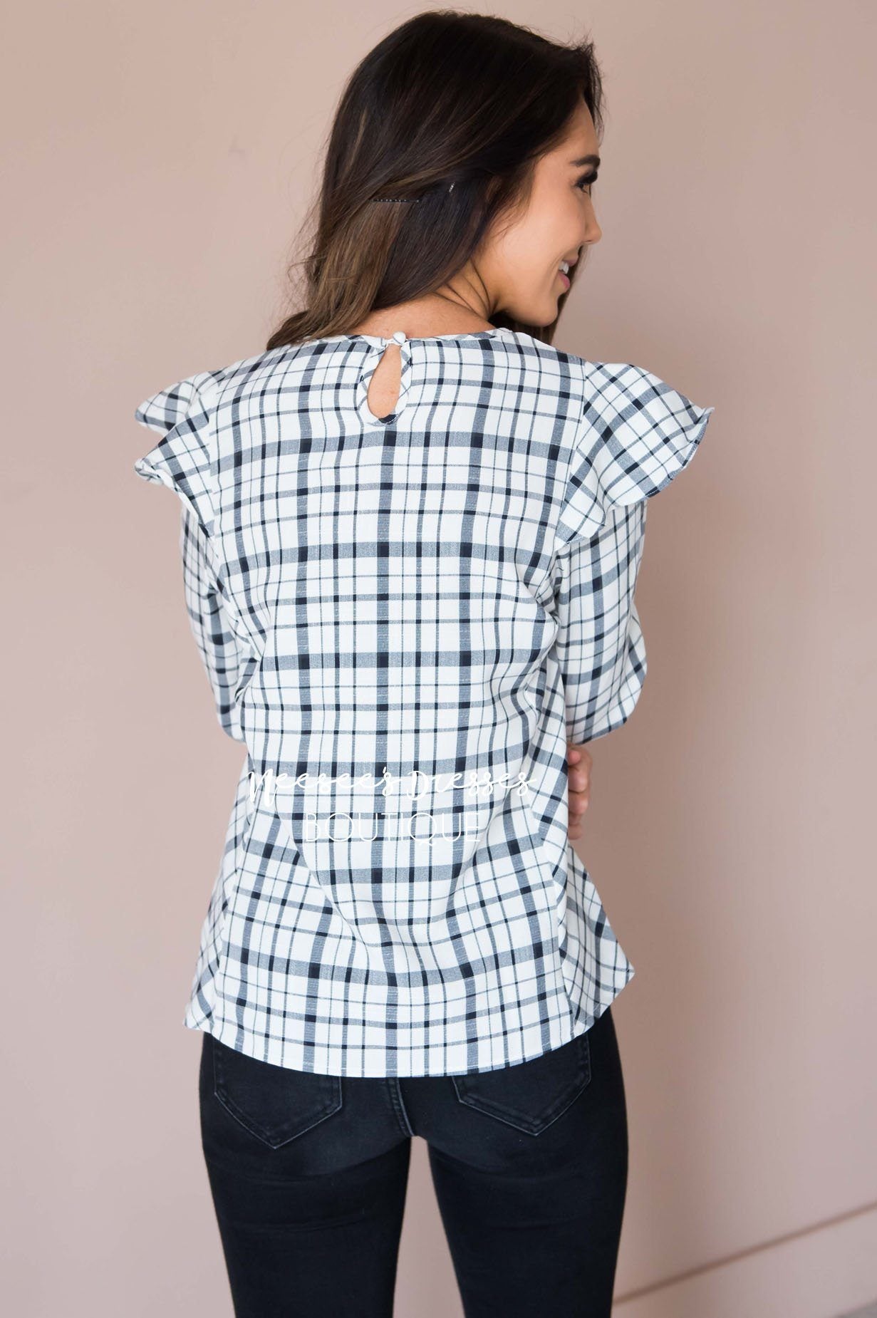 City Casual Ruffle Shoulder Top Modest Dresses vendor-unknown 