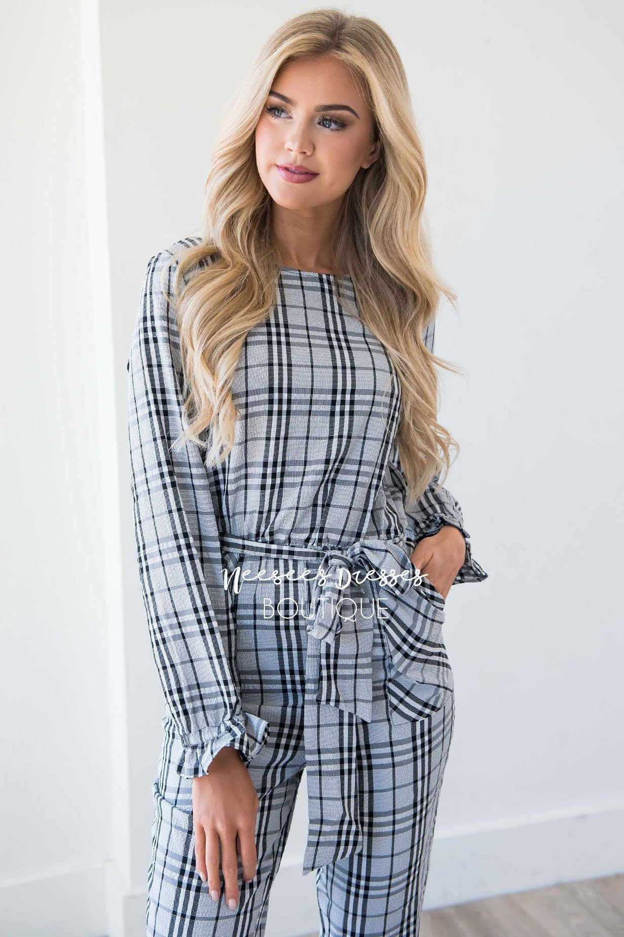 The Lurlene Plaid Jumpsuit Modest Dresses vendor-unknown 