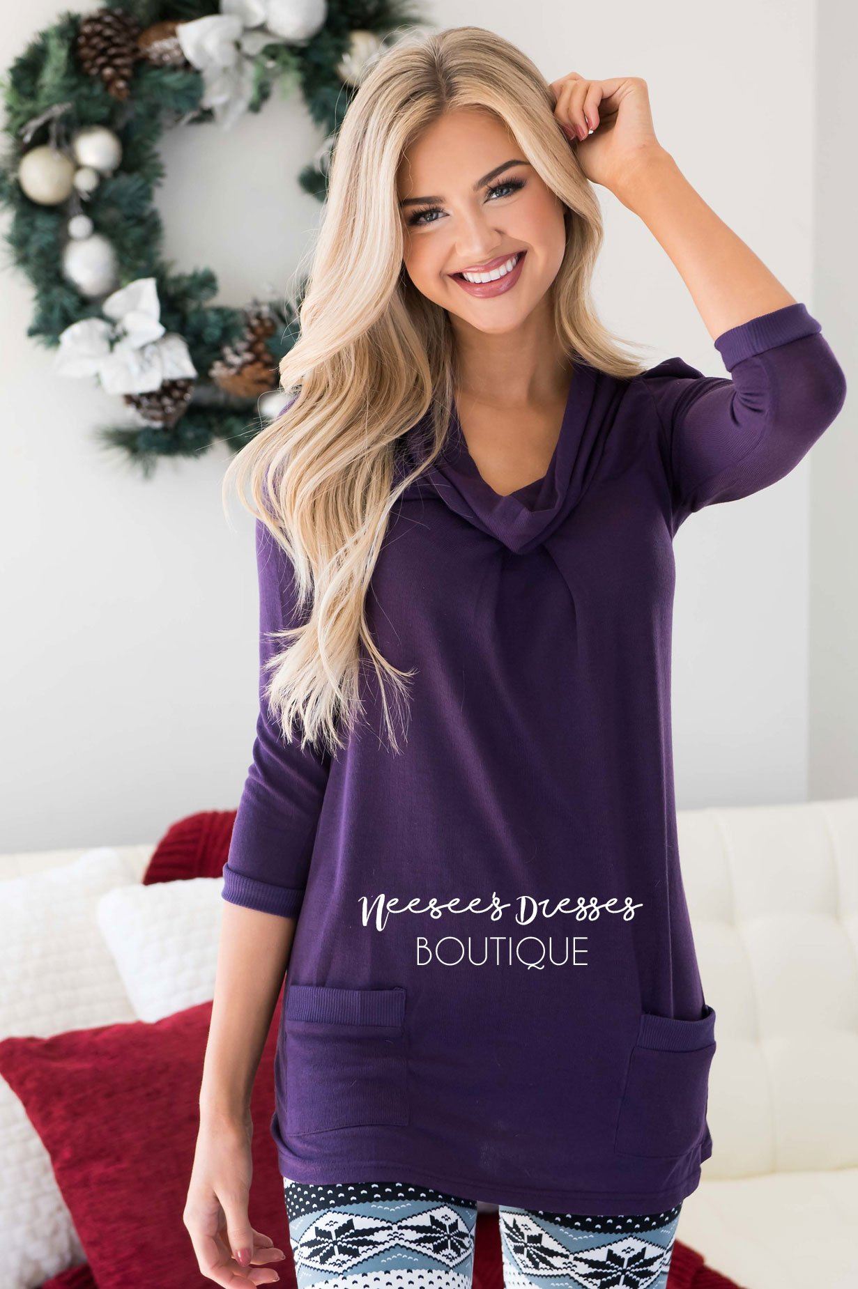 Cowl Neck Pocket Tunic Tops vendor-unknown 