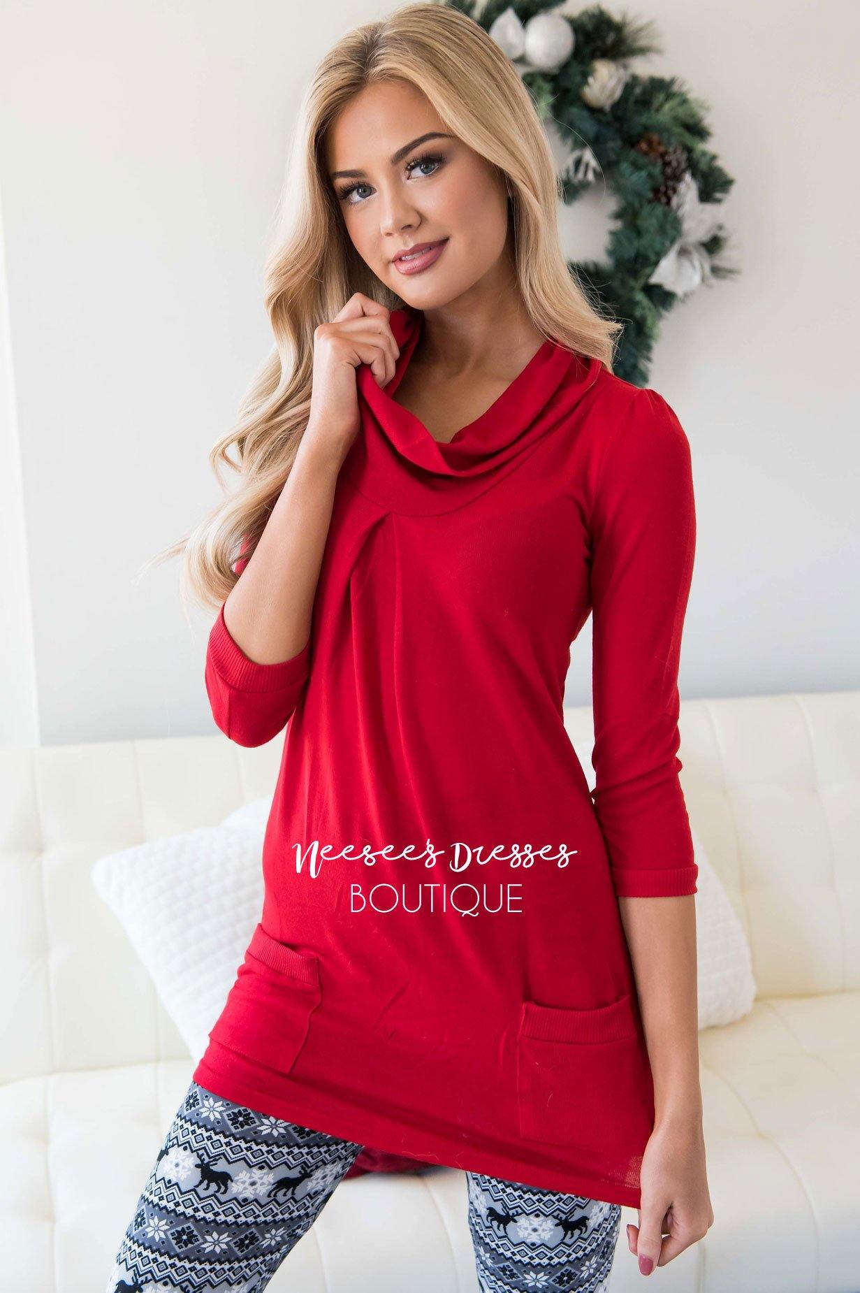 Cowl Neck Pocket Tunic Tops vendor-unknown 