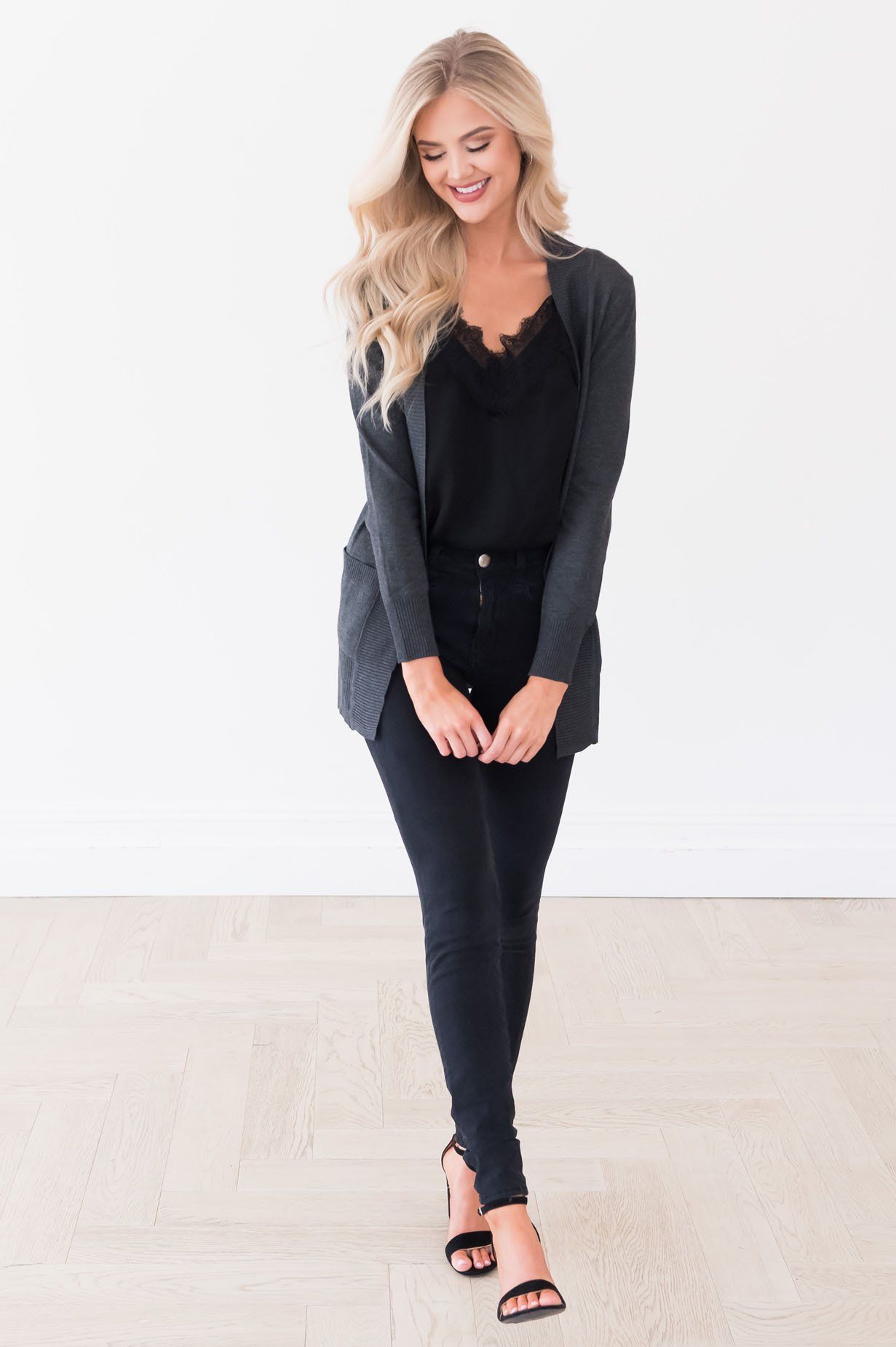 Long Distance Modest Pocket Cardigan Tops vendor-unknown 