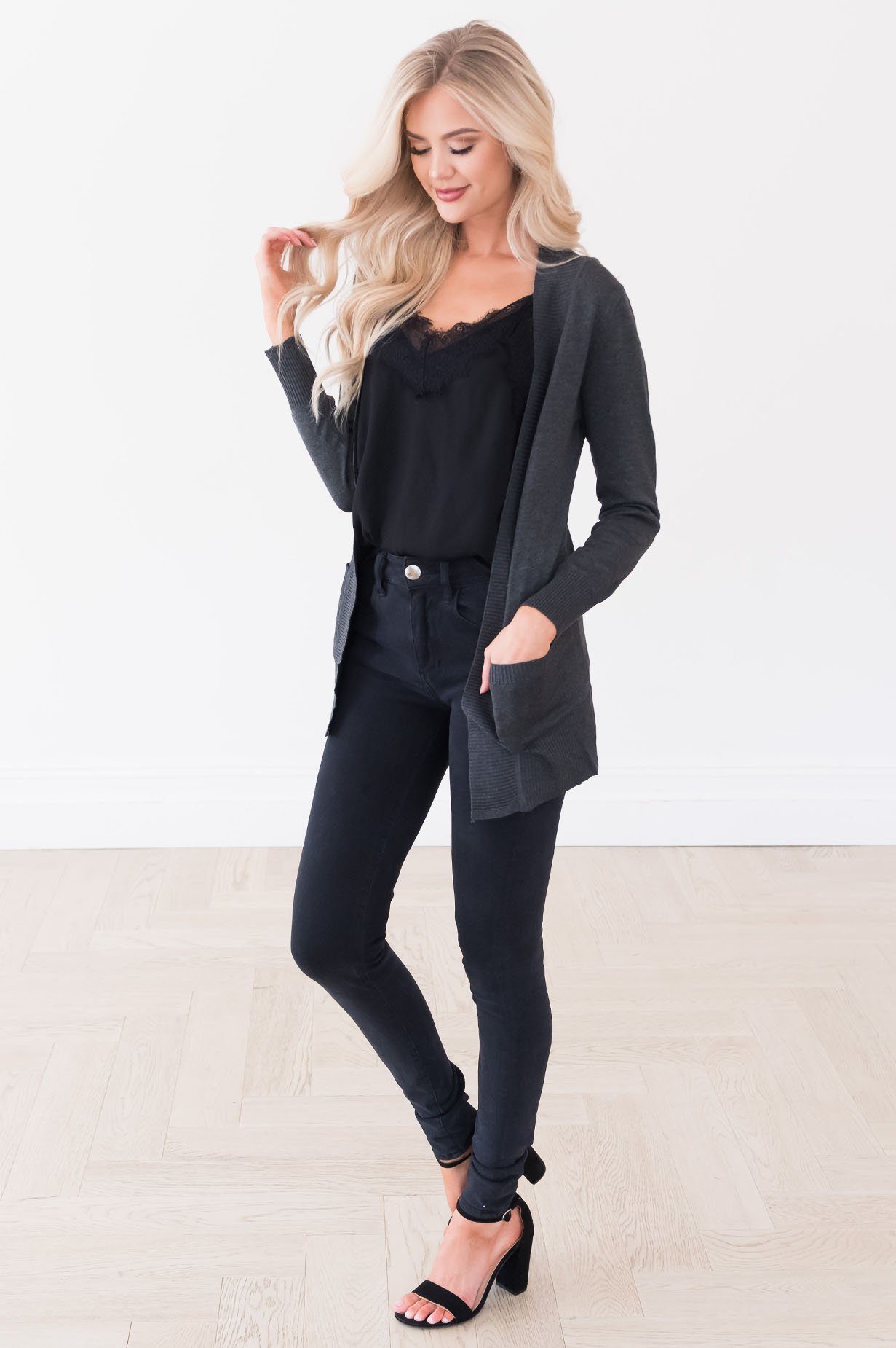 Long Distance Modest Pocket Cardigan Tops vendor-unknown 