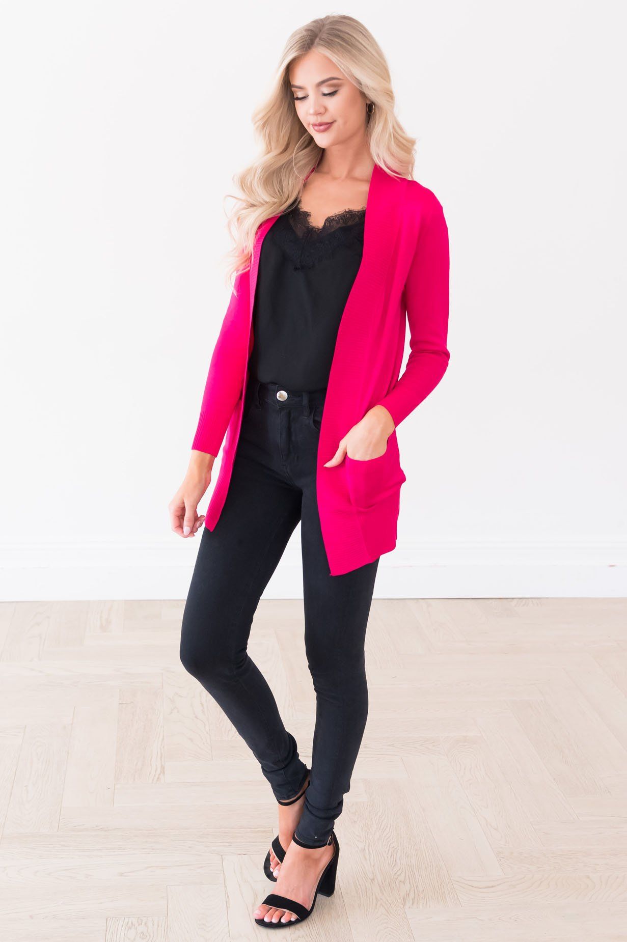 Long Distance Modest Pocket Cardigan Tops vendor-unknown 