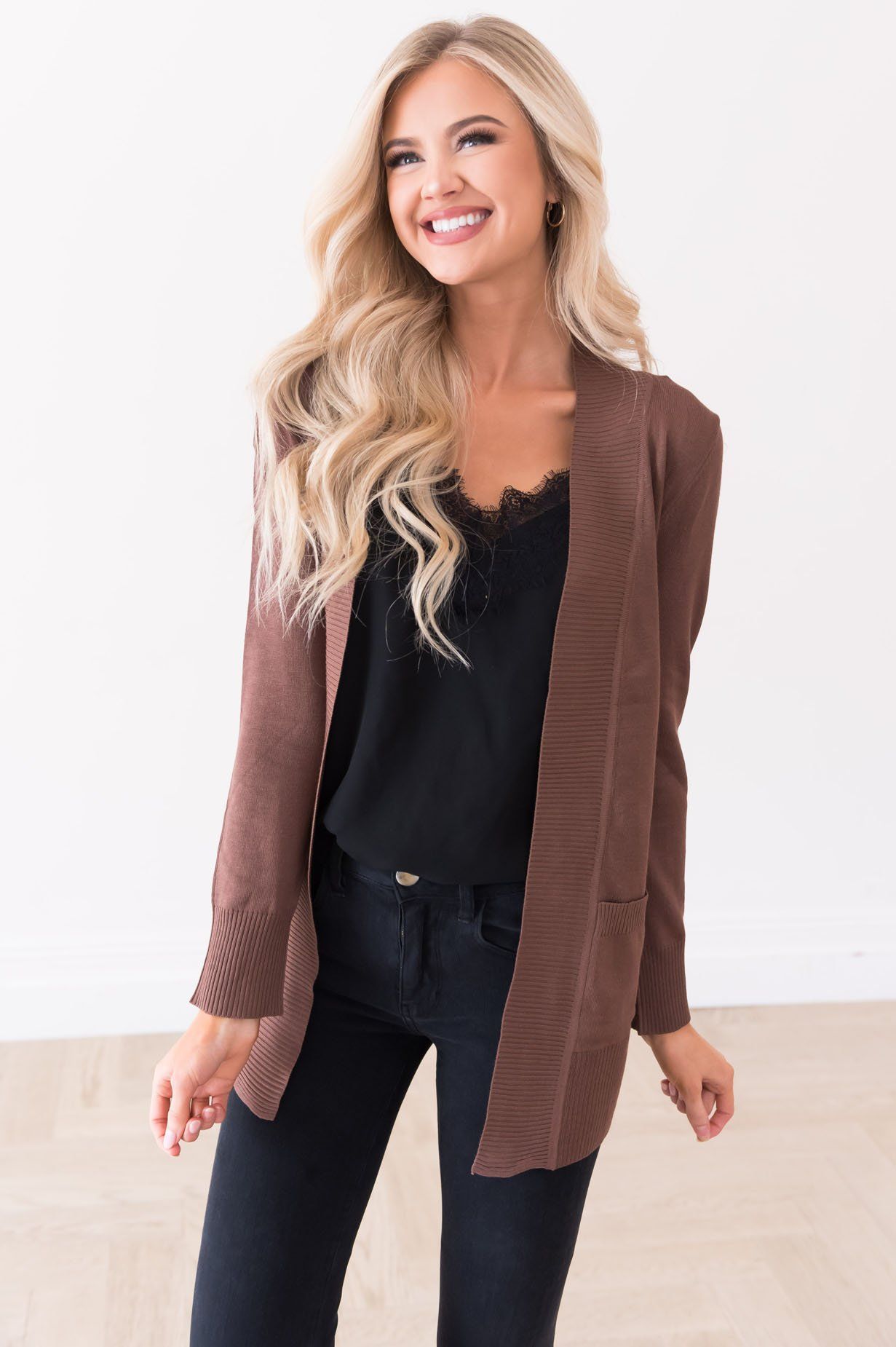 Long Distance Modest Pocket Cardigan Tops vendor-unknown 