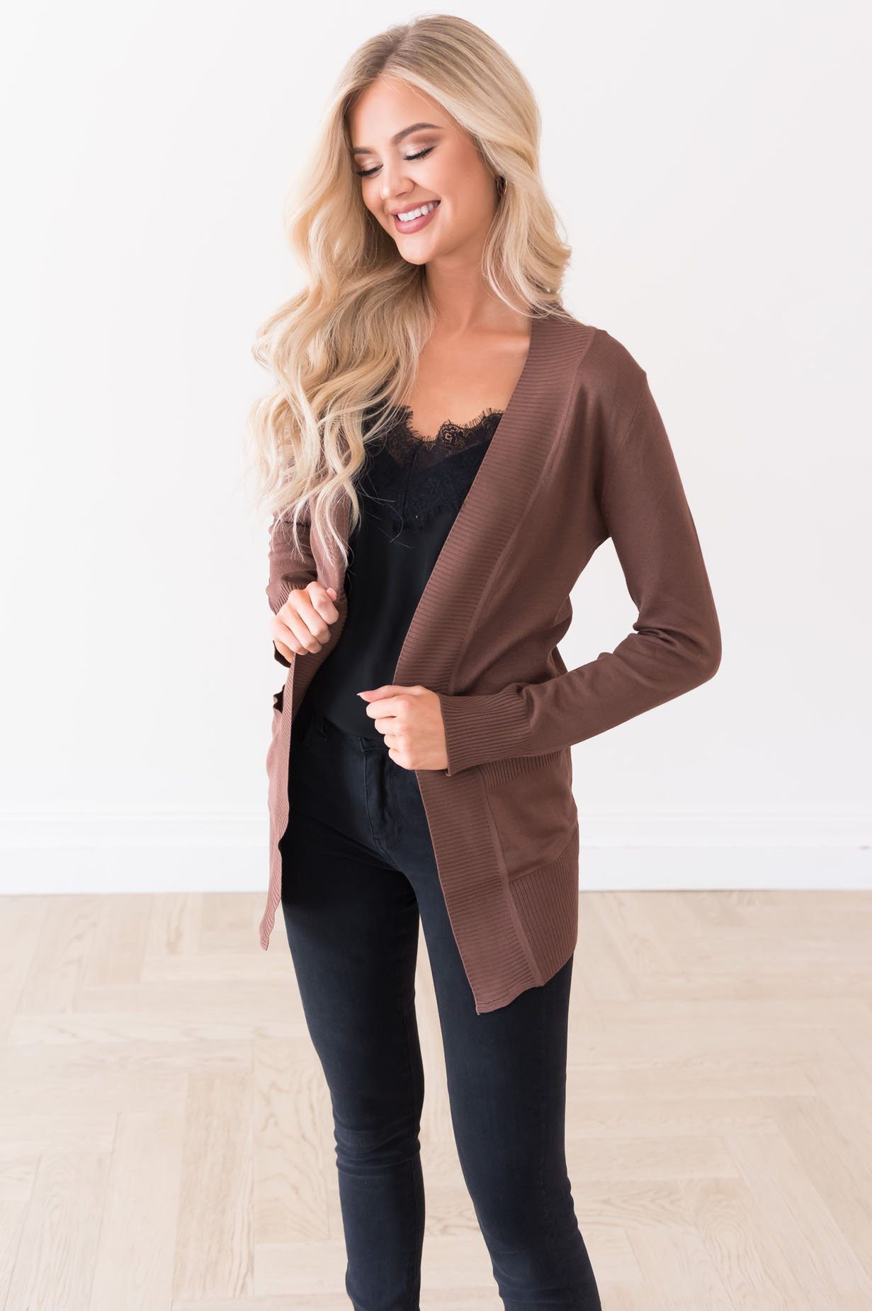 Long Distance Modest Pocket Cardigan Tops vendor-unknown 