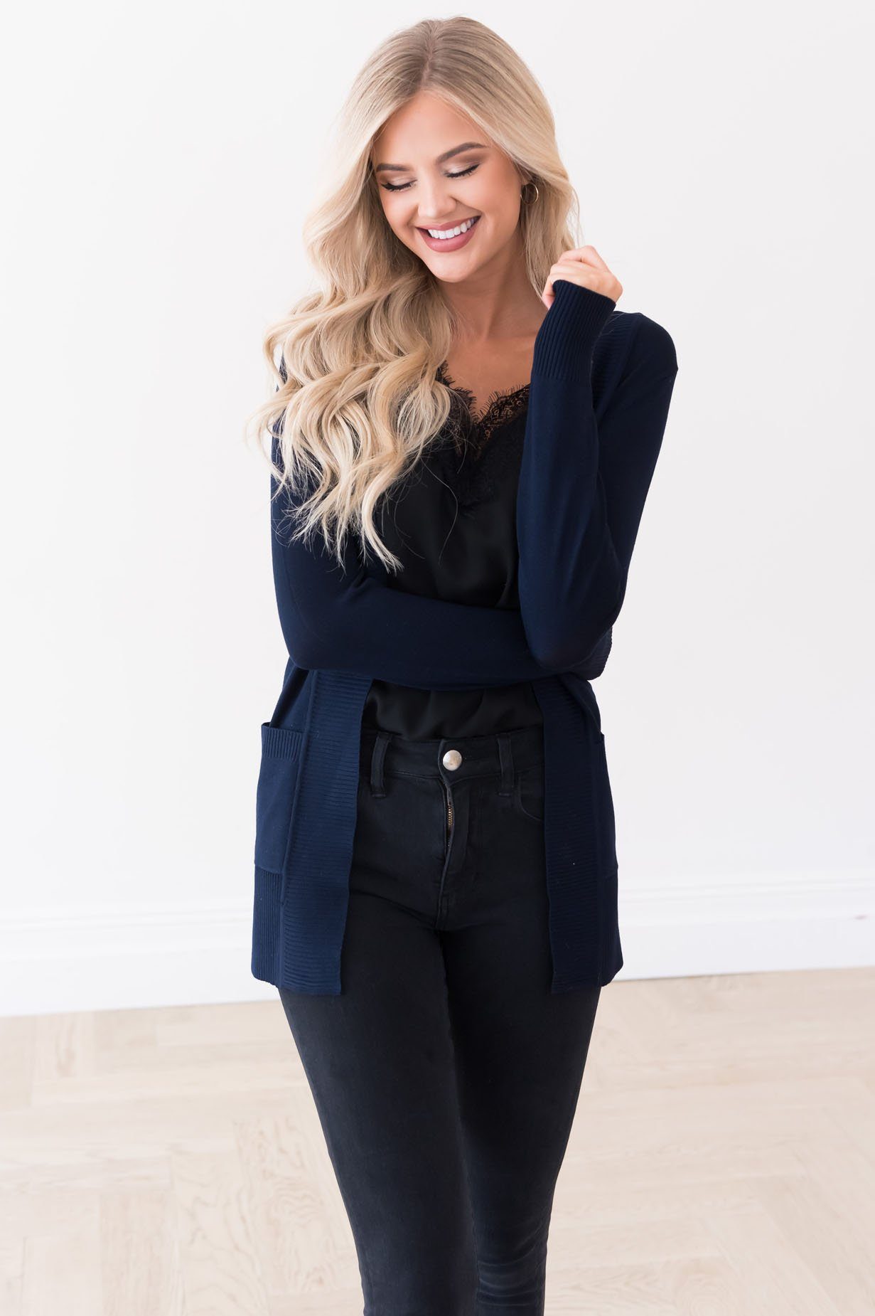 Long Distance Modest Pocket Cardigan Tops vendor-unknown 