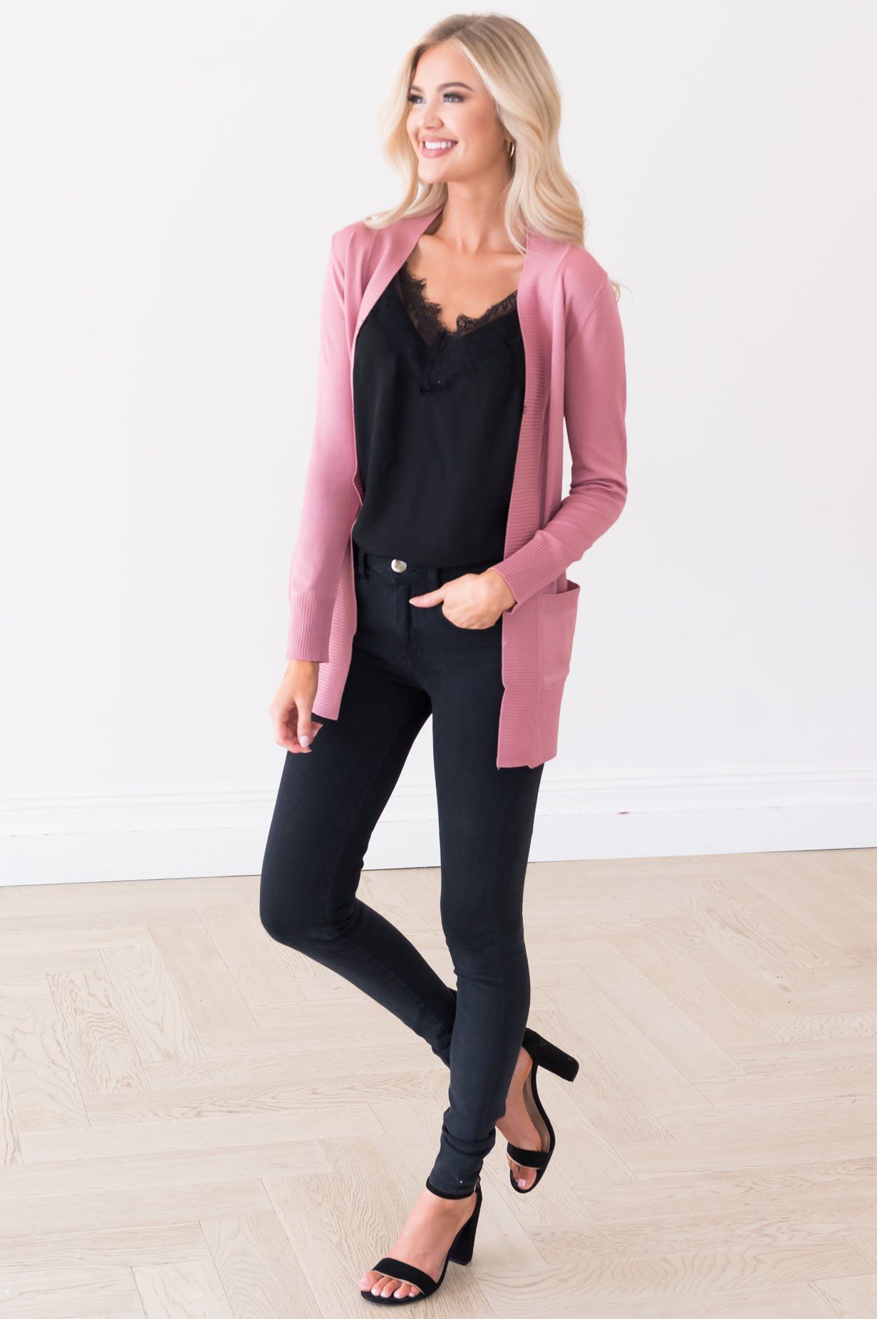 Long Distance Modest Pocket Cardigan Tops vendor-unknown 