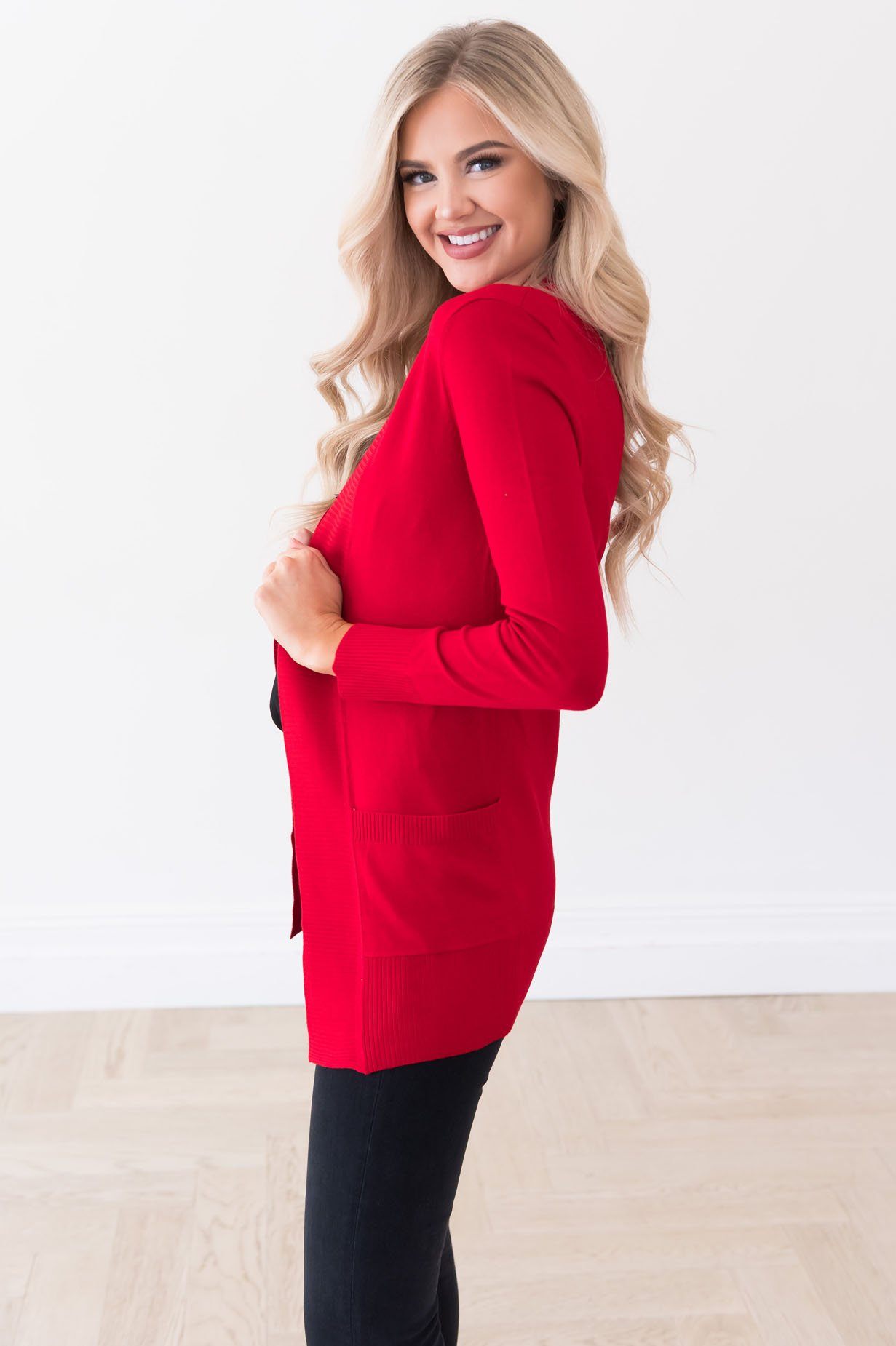 Long Distance Modest Pocket Cardigan Tops vendor-unknown 