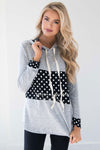 Soft Gray Hoodie with Black & White Polka Dots Tops vendor-unknown