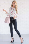 Ruffle Neck Polka Dot Floral Blouse Tops vendor-unknown 