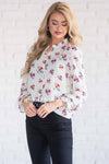 Ruffle Neck Polka Dot Floral Blouse Tops vendor-unknown