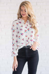 Ruffle Neck Polka Dot Floral Blouse Tops vendor-unknown