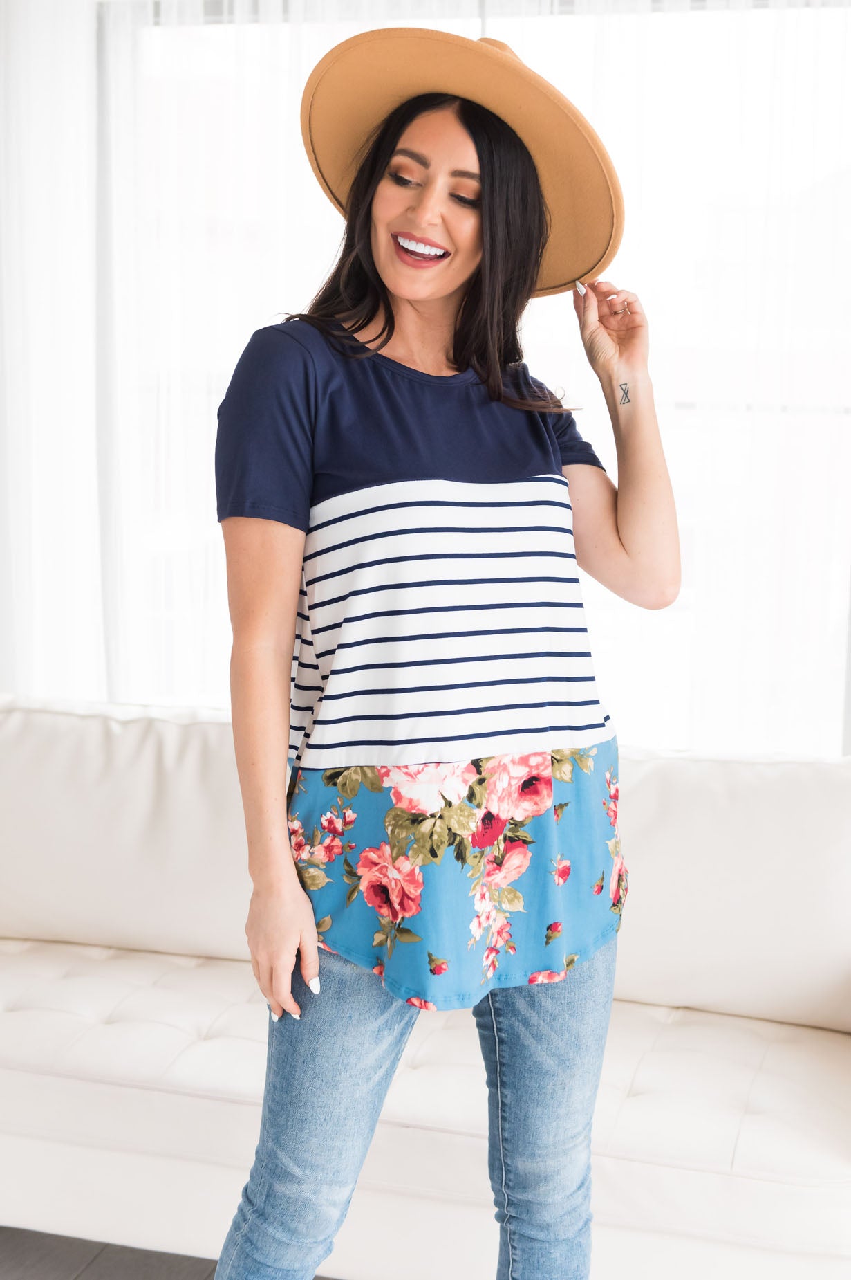 Blissful Modest Color Block Top Modest Dresses vendor-unknown 