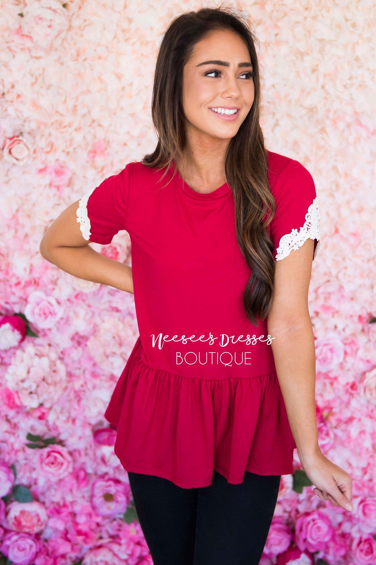 Be Bold Crochet Sleeve Top Modest Dresses vendor-unknown 