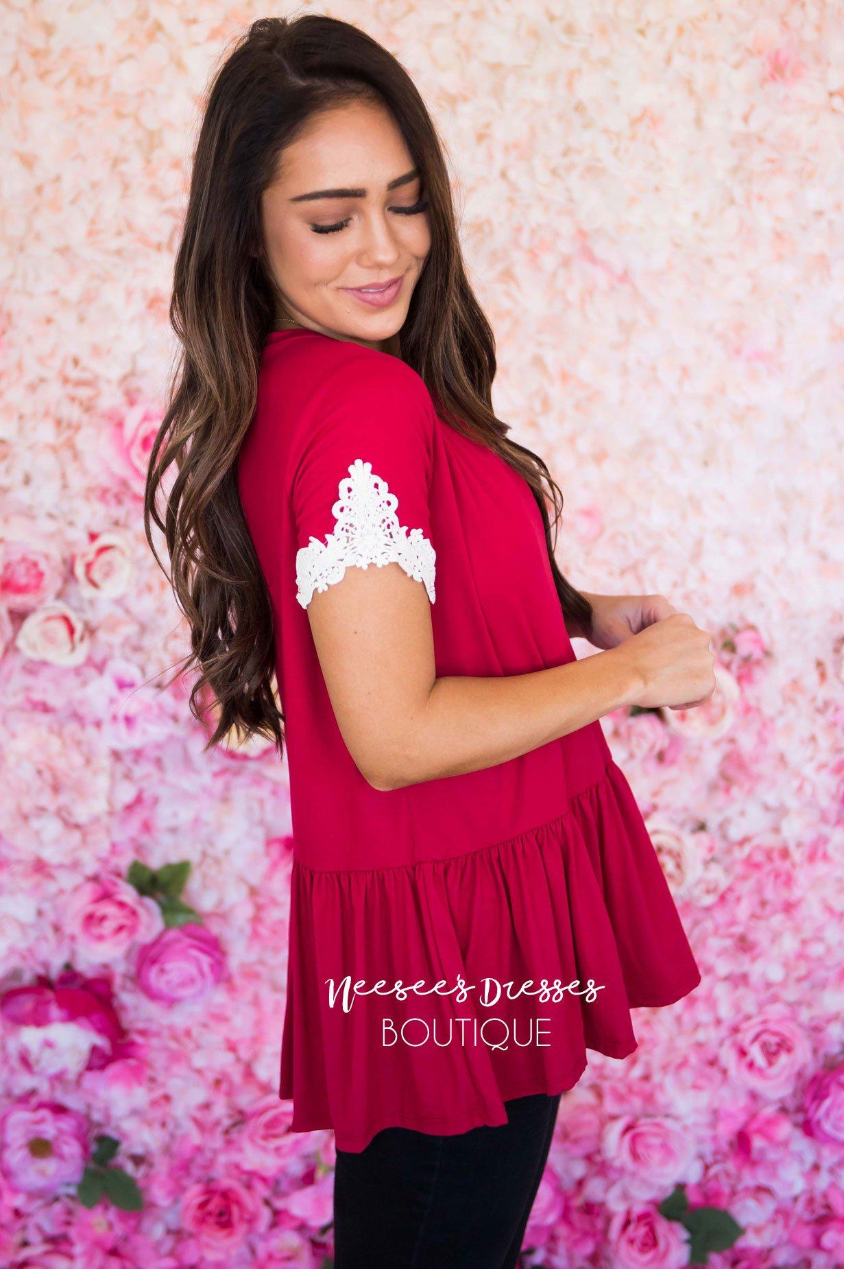 Be Bold Crochet Sleeve Top Modest Dresses vendor-unknown 