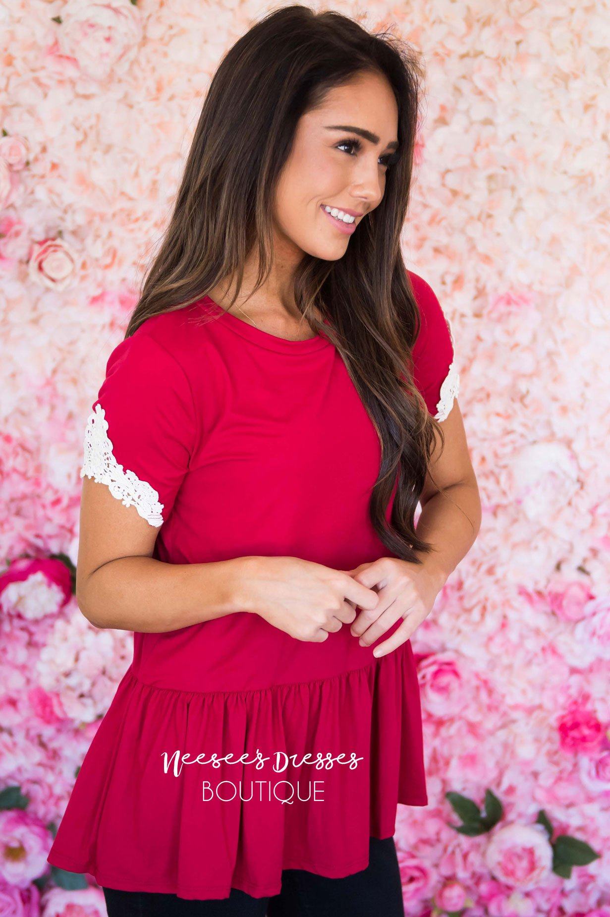 Be Bold Crochet Sleeve Top Modest Dresses vendor-unknown 