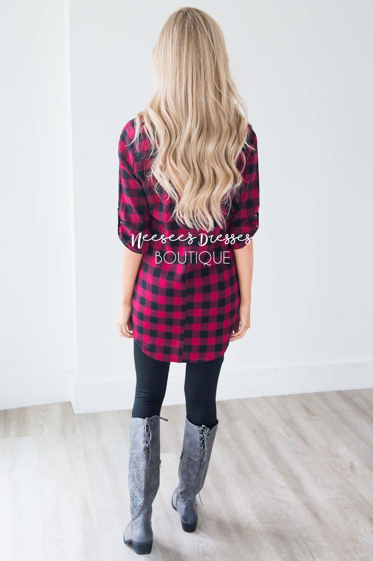 Cute in Plaid Flannel Tunic Tops vendor-unknown 