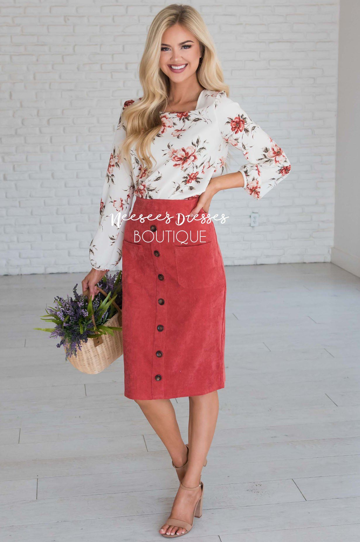 Corduroy Button Detail Skirt Skirts vendor-unknown 