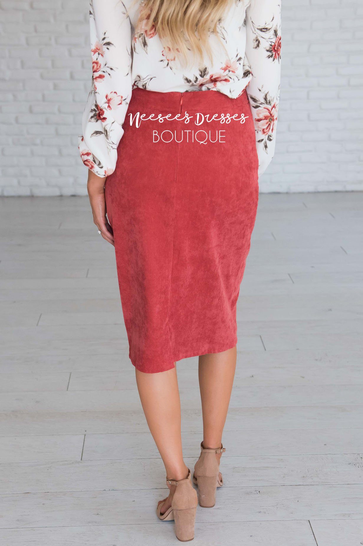 Corduroy Button Detail Skirt Skirts vendor-unknown 