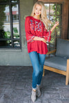 Vivid Fall Embroidered Peplum Top Tops vendor-unknown