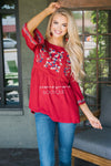 Vivid Fall Embroidered Peplum Top Tops vendor-unknown 
