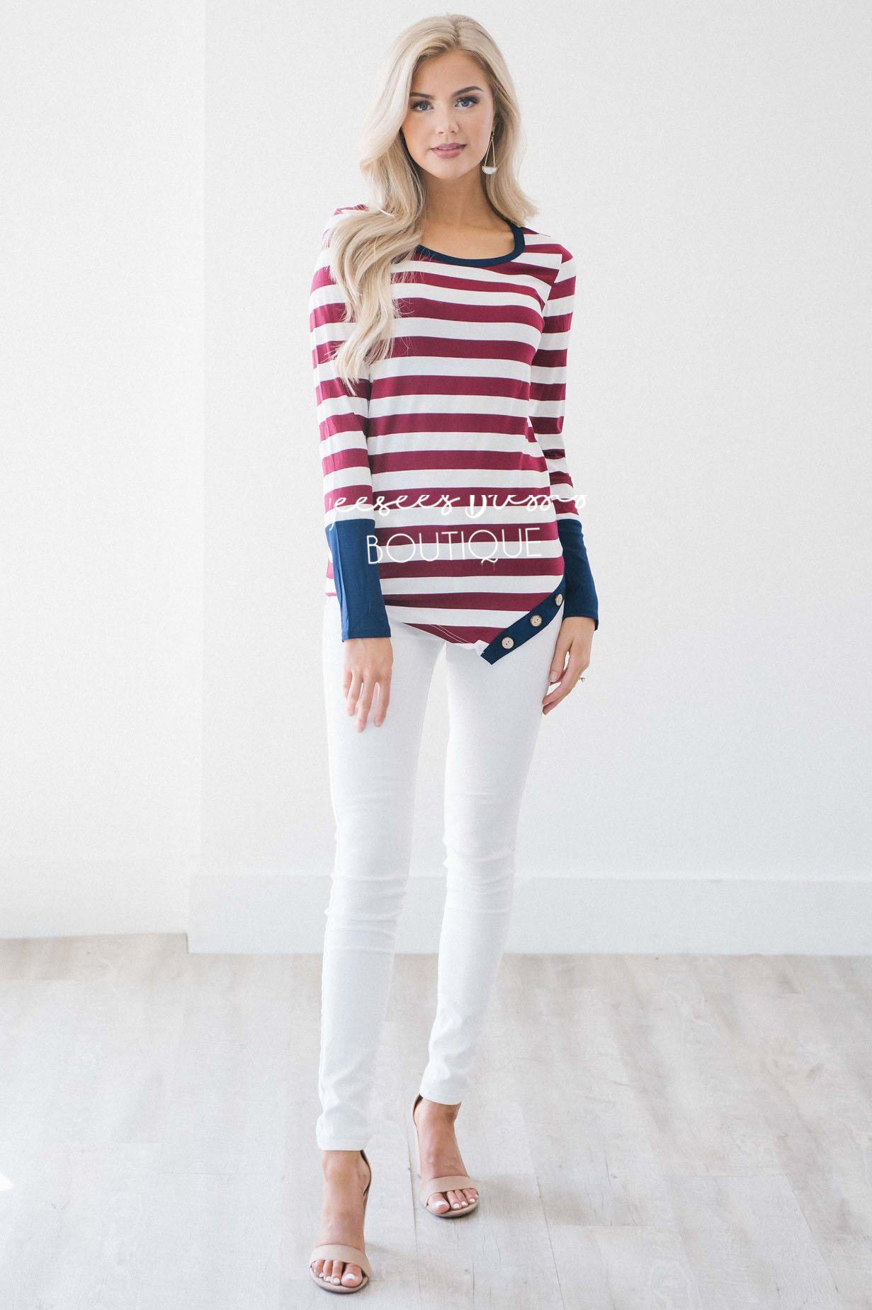 Cutie Stripes & Buttons Top Tops vendor-unknown 