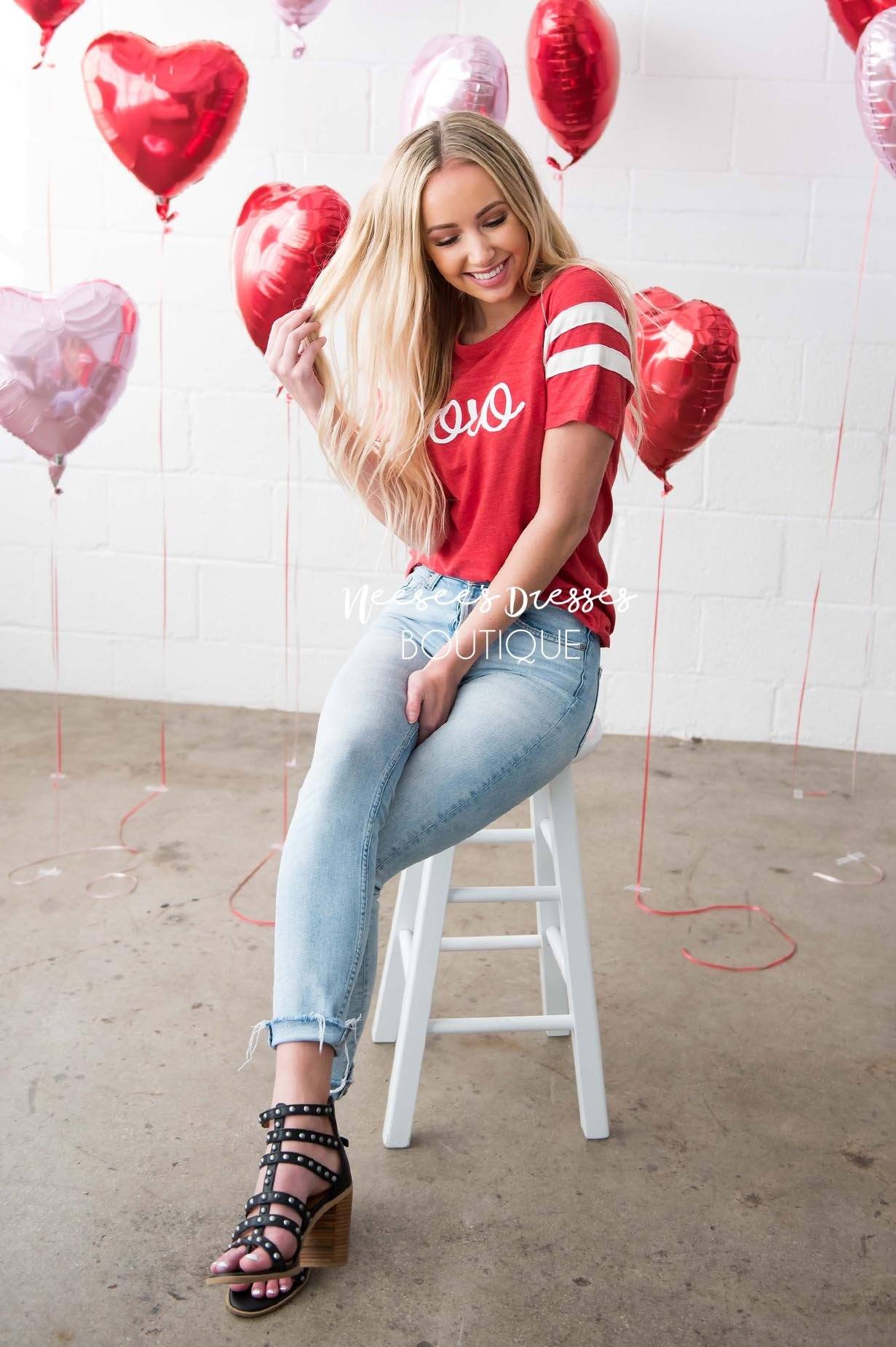 XOXO Vintage Striped Sleeve Tee Tops vendor-unknown 