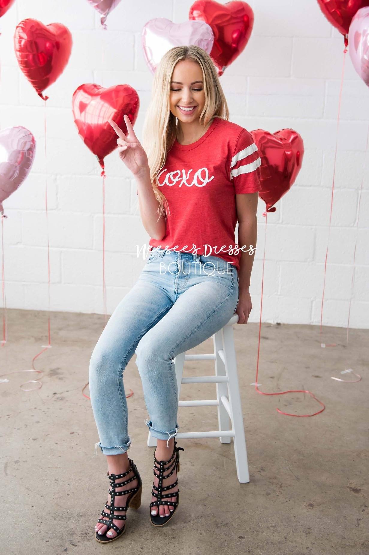 XOXO Vintage Striped Sleeve Tee Tops vendor-unknown 