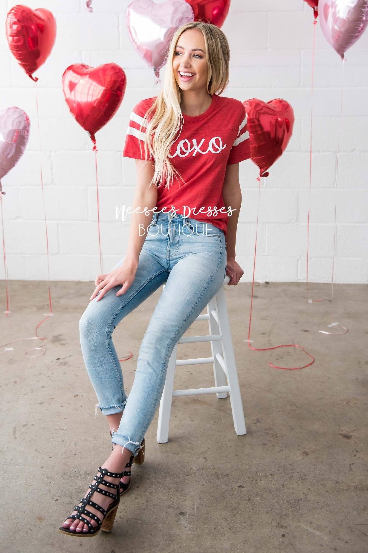 XOXO Vintage Striped Sleeve Tee Tops vendor-unknown 