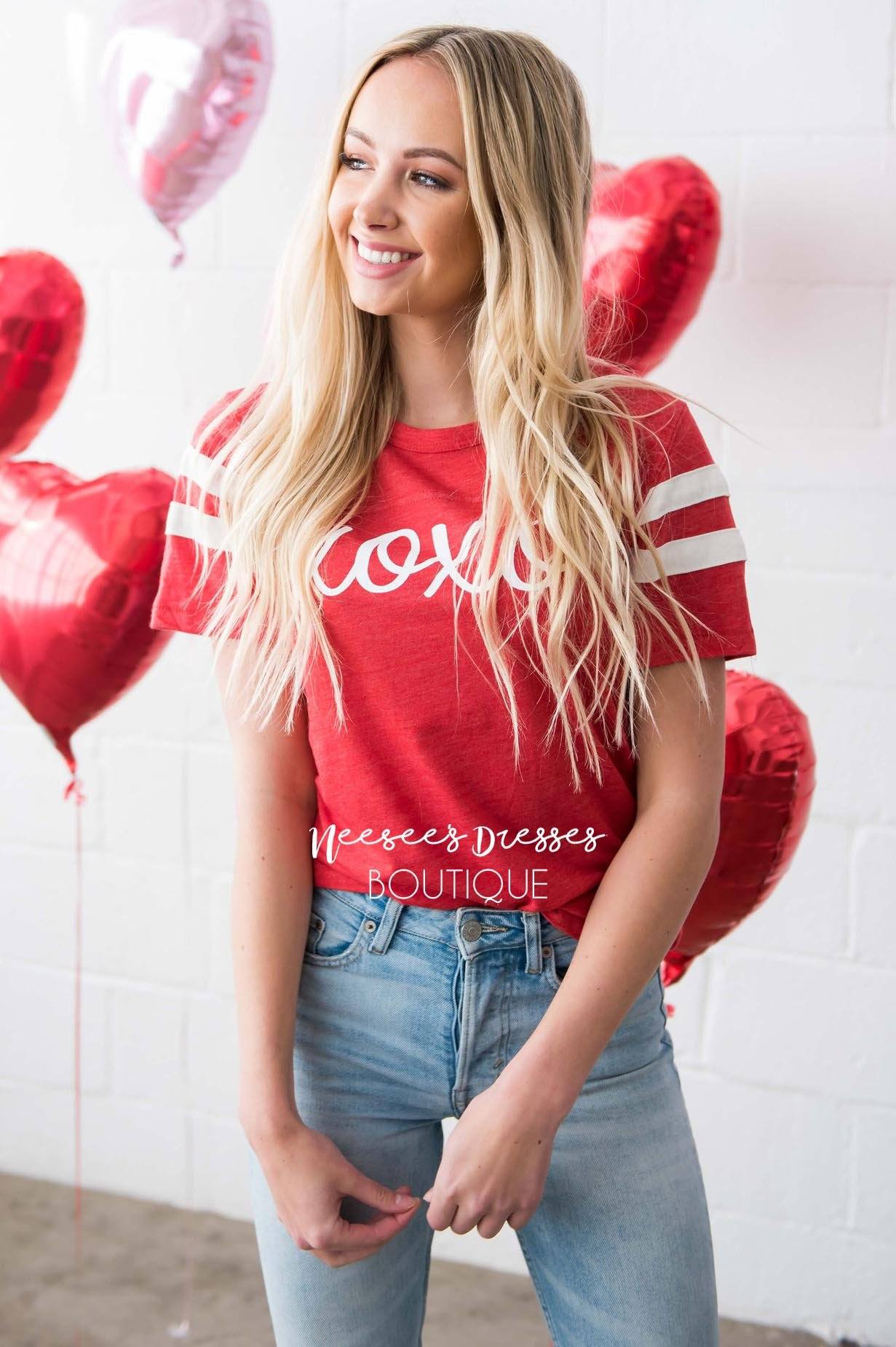 XOXO Vintage Striped Sleeve Tee Tops vendor-unknown 