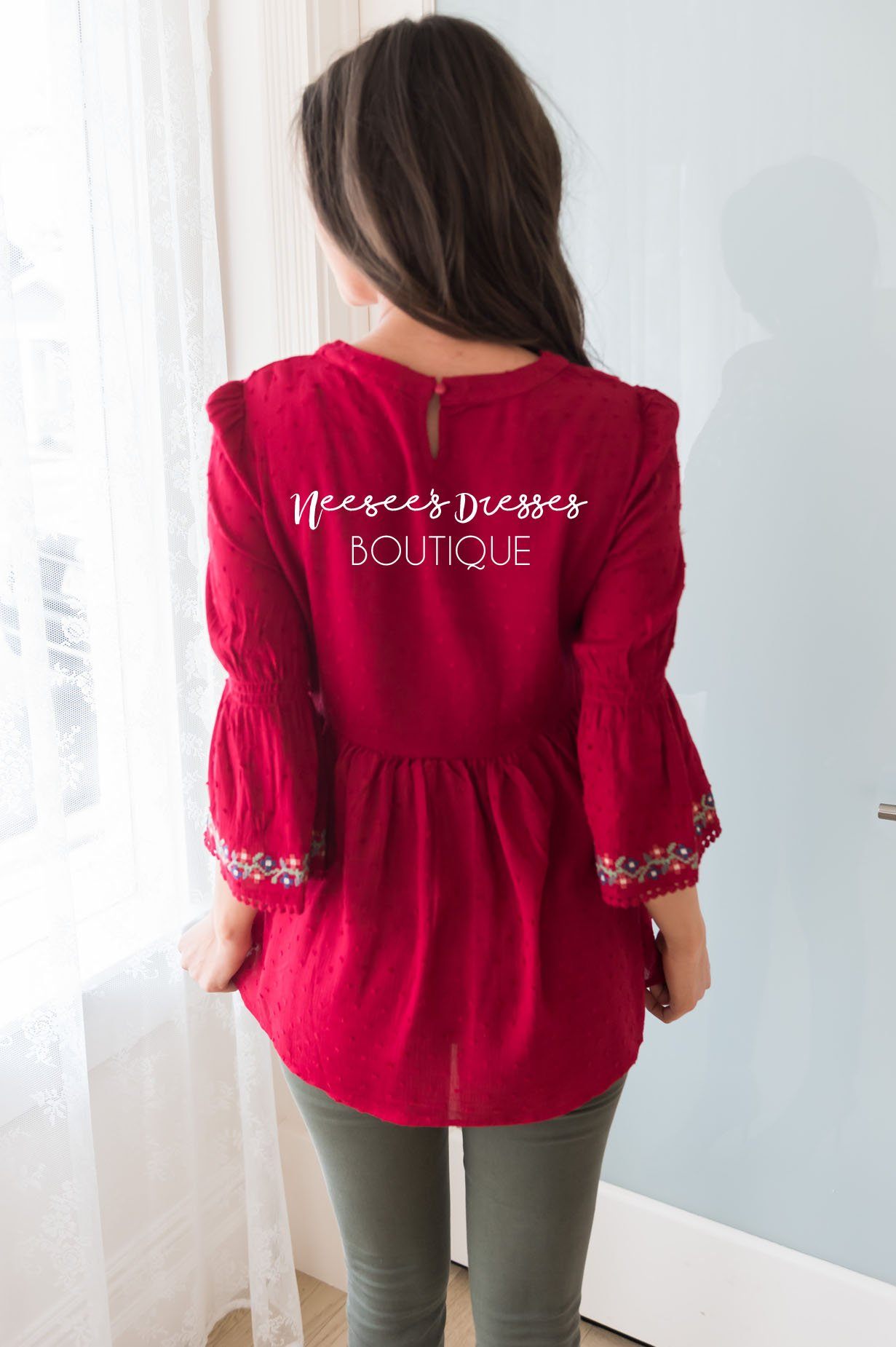 Looking Up Modest Embroidered Blouse Tops vendor-unknown 