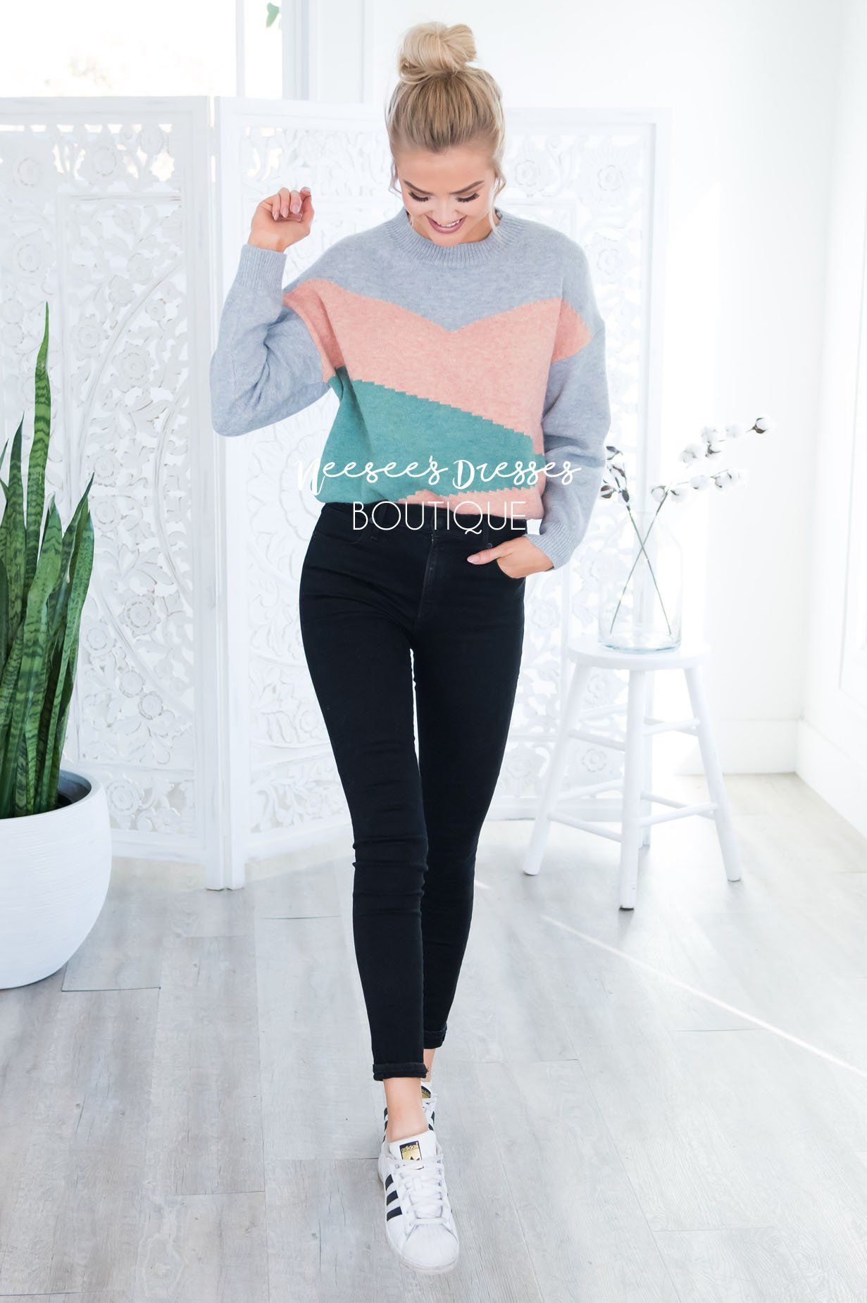 Retros Back Geometric Block Sweater Tops vendor-unknown 