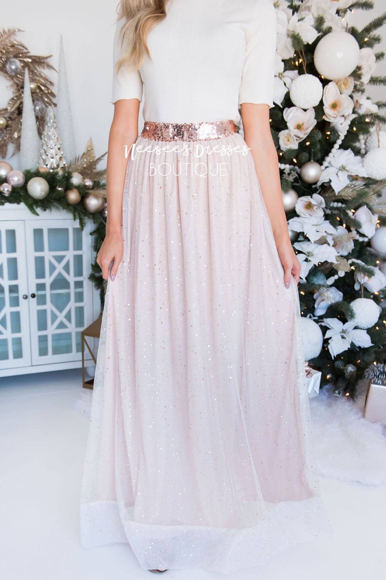 Rose Gold Tulle Maxi Skirt Modest Dresses vendor-unknown 